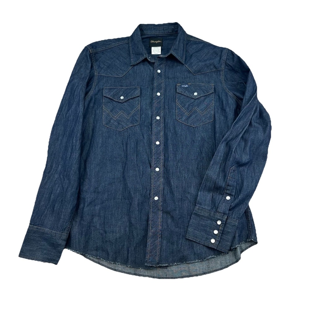 Wrangler Denim Shirt Blue Pearl Snap  Cowboy Mens Large